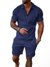 Suit Trend 3D Print Vintage Cheque Polo sets Luxury Retro Shirts US Size Casual Shirt and Shorts Sets Two Piece Outfits Zip Polo Jogging Suit Tracksuit Shorts Set for Men