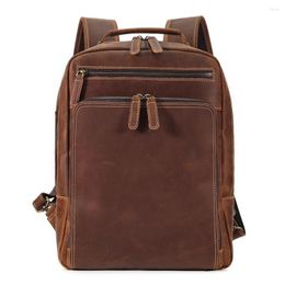 Backpack Genuine Leather For Men 15.6 Inch Laptop Bag Large Capacity School Business Daypack Vintage Travel Rucksack