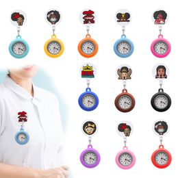 Childrens Watches Black Clip Pocket Brooch Fob Collar Watch Style Retractable Nurse Analog Quartz Hanging Lapel For Women Drop Delive Otak8