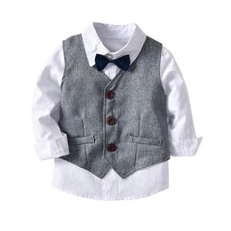 Suits Suits Boys Kids Clothes Toddler Formal Suit Childrens Wear Grey Vest Shirt Trousers Outfit Baby Clothes1 Drop Delivery Mater Dhn Dhay3