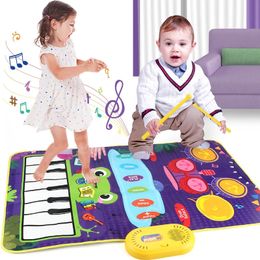2-in-1 childrens piano mat piano keyboard and jazz drum music touch playback carpet baby and toddler music instrument education toy gifts 240517