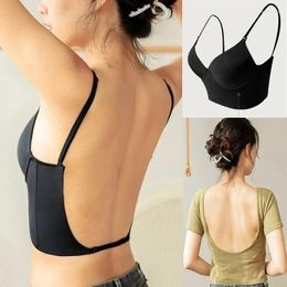 Bras Women Invisible Bra Deep U Plunge Backless Top For Dresses Sexy Lingerie With Transparent Strap Push Up Strapless Underwear