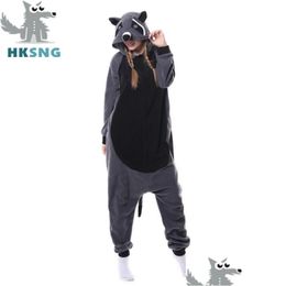 Cosplay Costumes Hksng Animal Adt Grey Raccoon Pyjamas Cartoon Black Racoon Onesies Overall Christmas Gift Drop Delivery Apparel Dhanu