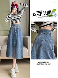 Skirts High Waisted Casual Women Jeans Skirt Buttons Down Front Split Midi With Pockets Loose A-Line Long Denim For Ladies