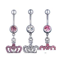 D0370 3 Colors Crown Style Belly Piercing Body Jewelry Button Ring Navel Ring Belly Bar 10Pcs Lot Jfb3343 Ol2Aq3270797