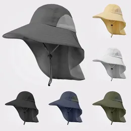 Wide Brim Hats Outdoor Mesh Breathable Bucket Men Women Fisherman Caps Summer Shawl Hanging Lace Up Adjustable UPF 50 Sun Hat