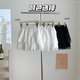 Skirts 2024 Summer Ballet Style Lace Cake Skirt Solid Colour Layered Elastic Waist Short For Women