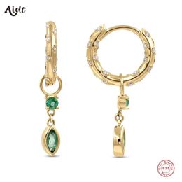Aide 925 Sterling Silver Emerald Green Oval Zircon Charm Dangle Earrings For Women Stunning White Crystal Pave Circle Earrings 240507