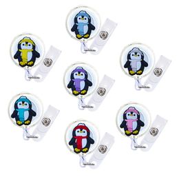 Decorative Objects Figurines Penguin Cartoon Badge Reel Retractable Nurse Id Card With Clips And Cord Cute Name Reels Clip On Holders Otu3E