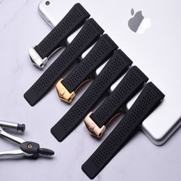 Watch Bands 22mm 24mm Watchbands for Tag Black Diving Silicone Rubber Holes Band Strap Stainless Steel Replacement 280R