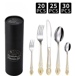 Dinnerware Sets Jewel Stainless Steel Tableware Set Of 20 Pieces 4-person Western Style Steak Knife Fork Spoon Cylindrical Gift Box