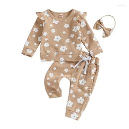 Clothing Sets 0-24Months Born Baby Girl Clothes Set Infant Long Sleeve Floral Tops Drawstring Pants Headband Cotton Suit