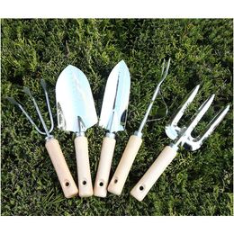 Other Garden Supplies High-End Gardening Wooden Handle Stainless Steel Tool Set Hand Shovel Loose Fork Trident Rake Ing Hine Drop De Dhp1C