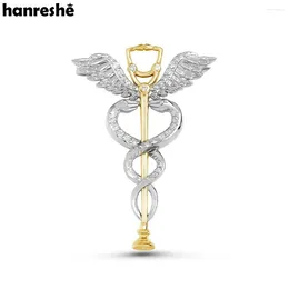 Brooches Hanreshe Luxury Caduceus Stethoscope Brooch Pins Inlaid Crystal Shiny Snake Rod Lapel Badge Jewellery Gift