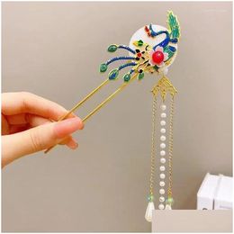 Hair Clips Barrettes Girls Accessories Ancient Style Hanfu Flower Pendants Hairpins On The Back Of Their Heads Horse-Faced Skirts Drop Ottnc