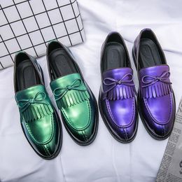 Casual Shoes Mens Designer Leather Luxury Office Purple Green Tassel Loafers Business Italian Wedding Dress Formal Male For Men
