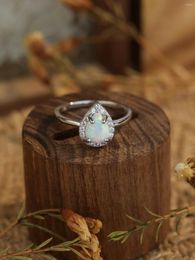 Cluster Rings S Pure 925-Sliver Women's "Water Drop" Ring With Dazzling Opal And Zircon Simple Sweet Style Daily Wear Engagement