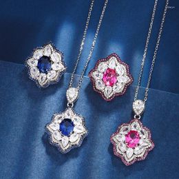 Necklace Earrings Set Retro Style Blue Sapphire Pink Cubic Zircon Pendant Adjustable Ring Women Jewellery