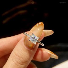 Cluster Rings KNB 1CT Concise Sparkling Square Certified Moissanite Diamond Wedding For Women Gift Real 925 Sterling Silver Fine Jewellery