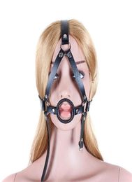 PU Leather Open Mouth Ring Gag Head Harness Slave Fetish Oral Sex Products in Adult Game Bondage Restraint Sex Toys for Couples1096956