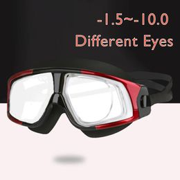 Queshark Men Women Adult 15 To 100 Myopia Swim Eyewear Silicone Anti Fog Swimming Goggles Custom Different Left Right Eyes 240506