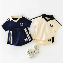 Clothing Sets 22062 baby clothing set 2024 summer new short sleeved baby boy sportswear college T-shirt+short sleeved casual two-piece set J240518