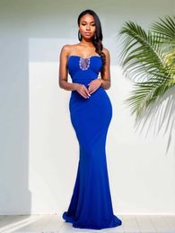 Runway Dresses Romagic Rhinestone Strapless Evening Prom Dress Sexy Backless Long Mermaid Wedding Party Gown Bodycon Floor Length Dresses 2024 T240518