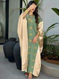 Ethnic Clothing Siskakia Arab Dubai Fashion Floral Embroidery Long Dresses Moroccan Kaftan Casual Contrast Colour Batwing Sleeve Abaya For