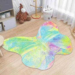 Carpets New Colored Butterfly Carpet Imitation Cashmere Living Room Bathroom Mat Childrens Bedside H240517