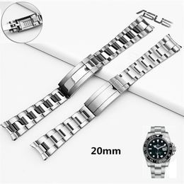 High Quality Silver 316l Stainless Steel Watchband 20mm Solid Band Bracelet With Oyster Lock For Rx Watch Free Shipping Men T190620 254k