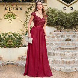 Runway Dresses BABYONLINE Burgundy Bridesmaid Dresses Beading Pearls Bodice Chiffon A Line Skirt Maxi Gown Wedding Party Gowns T240518