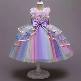 Unicorn Girls Halloween Costume Wedding Party Princess Dress 4-10 Years Kids Clothes for Flower Rainbow Birthday Evening Vestido 240517