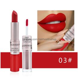 Lipstick 2-In-1 Double Head Long Lasting Matte Bean Paste Colour Lip Gloss Liquid Tint Makeup Lips Liner J1010 Drop Delivery Health Bea Dhi5H