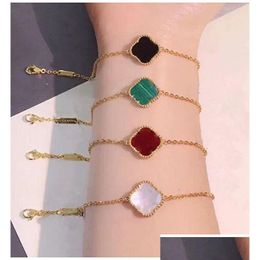 Charm Bracelets Four Leaf Clover Bracelet Designer For Women Jewellery 18K Gold Sier Plate Agate Diamond Fashion Flower Chain Drop Del Otf14