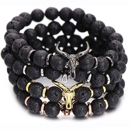 Beaded Women Jewellery Bracelet Strands Punk Cz Bl Head Skl Men Fashion 8Mm Lava Stone Beads Charm Bracelets Bangles Rame Gift Drop Del Dhi8Y