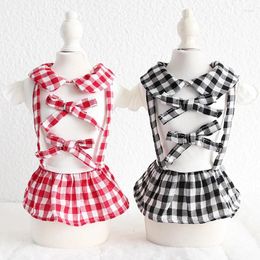 Dog Apparel Bow Lace Grid Doll Collar Dress Pet Products Cotton Clothing For Dogs Chihuahua Teddy Puppy Clothes 2024