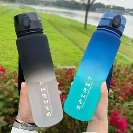 1 Litre Large Capacity Sports Water Bottle Leak Proof Colourful Plastic Cup Drinking Outdoor Travel Portable Gym Fitness Jugs 240516