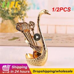 Dinnerware Sets 1/2PCS Stainless Steel Creative Set Decorative Swan Base Holder With 6 Spoons For Coffee Fruit Dessert Stirring