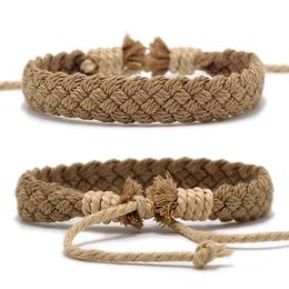 Handmade Vintage Cotton Rope Charm Bracelet for Women Men Brown Adjustable String Jewelry 240515