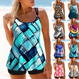 Women's Beachwear Colorblock Coconut Print Tankini Swimwear Swimsuit Two Piece Bikini Set S-6XL
