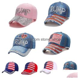 Other Home Garden 13 Styles Bling Diamond Trump 2024 Baseball Cap Usa Election Campaign Hat Cowboy Diamonds Caps Adjustable Snapba Dhpfv