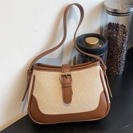 Small Style Contrast Saddle Bag AllMatch Ins Underarm Panel Canvas Retro One Shoulder Crossbody Clutch Handbags 240507