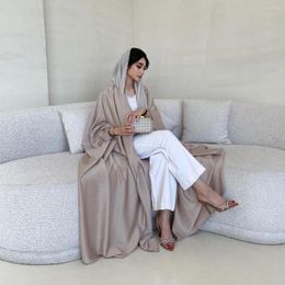 Ethnic Clothing Muslim Modest Fashion Solid Satin Batwing Sleeve Casual Abaya Saudi Arab African Women Moroccan Kimono Kaftan Robe