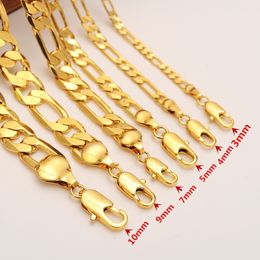 Italian Figaro Yellow 14k Gold Plated 3 to12mm wide 8 6 19 6 23 6 Chain Necklace bracelet 208Z