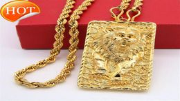 24k Necklace Brass Gold Plated Large Dragon lion Brand Pendant Necklaces Exquisite Craftsmanship Solid Jewelry Gift234z3134331
