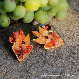Stud Earrings Vintage Natural Red Agate Gravel Ear Studs Clip