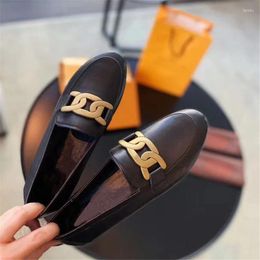 Casual Shoes 2024 European And American Metal Buckle Decorative Flat Women's Solid Color Loafers