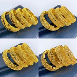 Luxury Dubai Gold Colour Bangles For Women 24K Gold Plated Indian African Bracelets Charm Wedding Ethiopian Arabic Hand Jewellery 240517