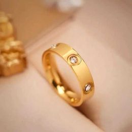 Band Rings Simple titanium steel gold couple ring Korean fashion glass crystal engagement RParty Jewellery gift J240516