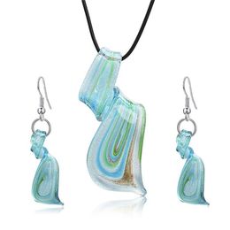 Earrings Necklace Blue Jewelry Set For Women Girls Glaze Spiral Knives Pendent Dangle Chandelier Glass Wedding Drop Delivery Sets Dhxog